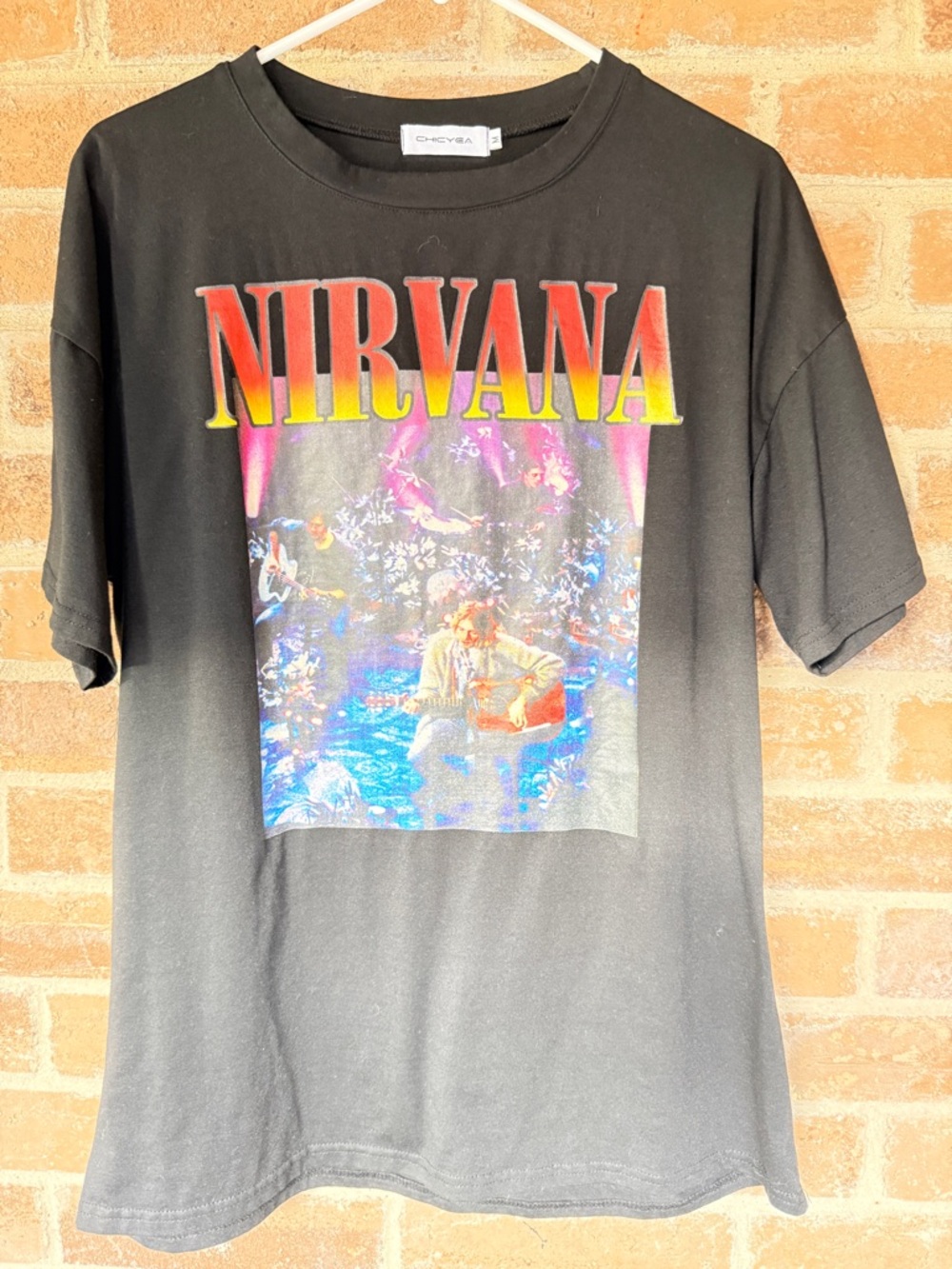 Nirvana Black Short Sleeve Graphic Tee with Red-Yellow Logo